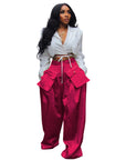 Fashion Women's Casual Detachable Three-dimensional Pocket Wide-leg Pants