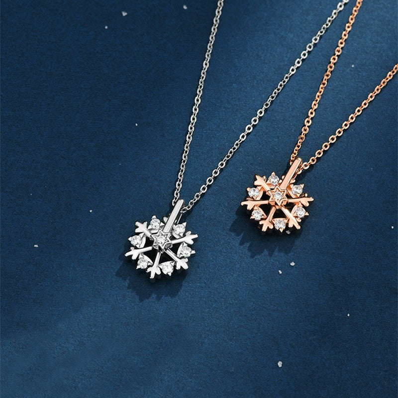 Rotatable 925 Silver Snowflake Necklace