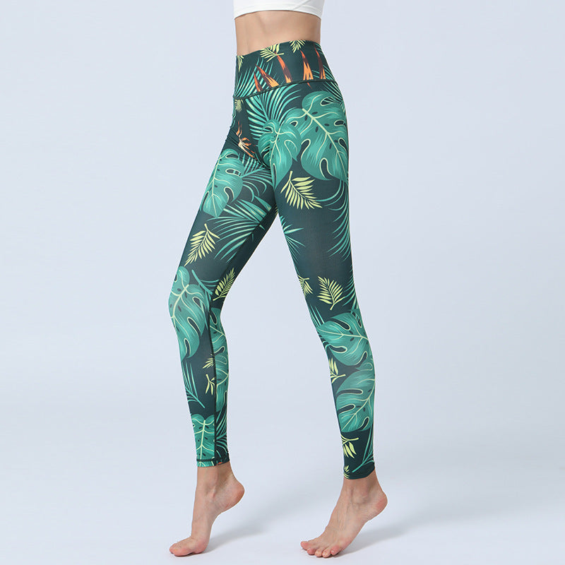 Fashion Leaves Printed Yoga Pants