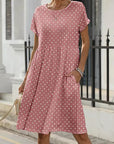 European And American Summer Short Sleeve Round Neck Pocket Polka Dot Print Dress