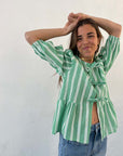 Striped Women's Top Tether Loose Pleated Shirt