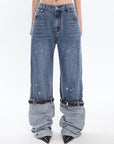 Women's Contrasting Color Patchwork Washed Jeans