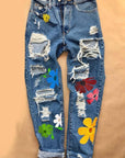 Ladies Print Ripped Fashion High Waist Jeans