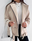 Belt Lapel Long-sleeved Woolen Coat