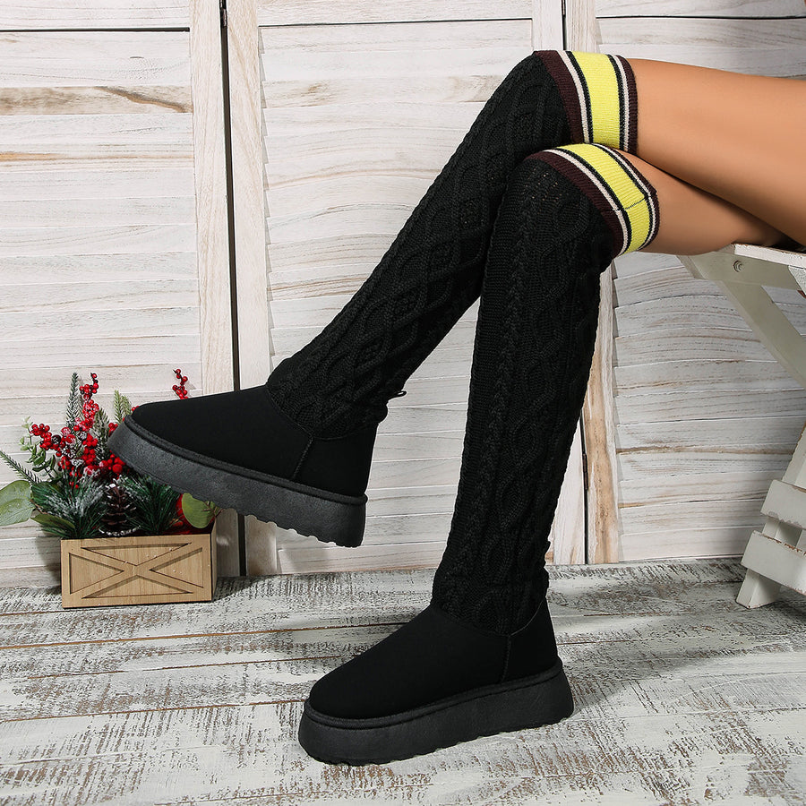 Winter Over-the-knee Boots With Long Knitted Socks