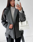 Belt Lapel Long-sleeved Woolen Coat