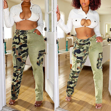 Women's Colorblock Slim Fit Camo Jeans