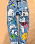 Ladies Print Ripped Fashion High Waist Jeans