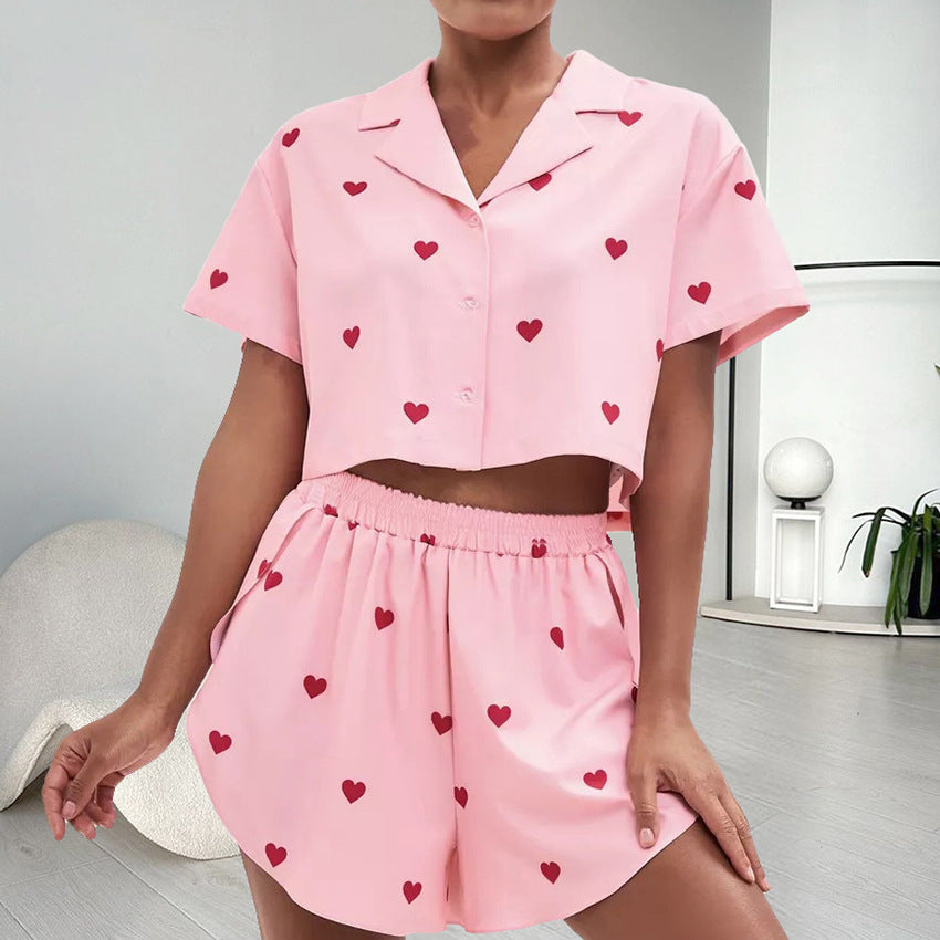 Silk-like Heart Printing Pajamas