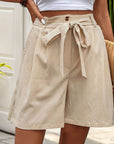 Women's Simple Casual Lace Up Elastic Waist Solid Color Shorts