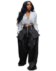 Fashion Women's Casual Detachable Three-dimensional Pocket Wide-leg Pants