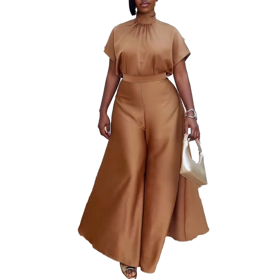 Satin Wide Leg Pant Two-piece Set