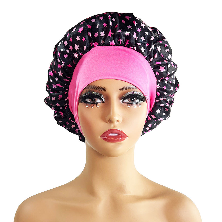 Wide-brimmed Satin Printing Nightcap Beauty Shower Cap Stretch