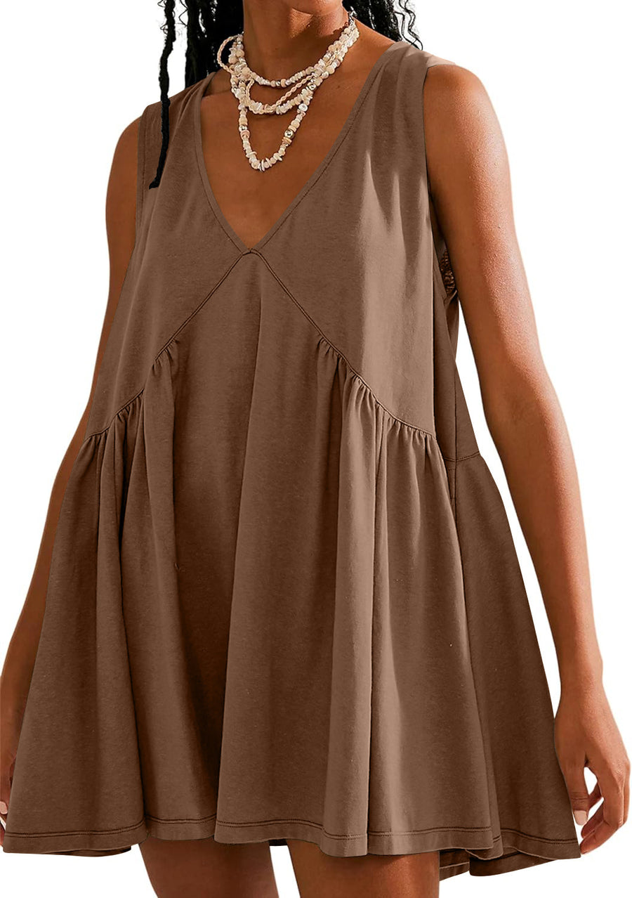 Women's Casual Vest Pocket Pleated Dress