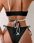 Color Matching Lace-up Hollow Beach Bikini Three-point Style 