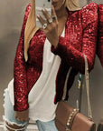 Fashion Colorblock Sequins Short Casual Jacket