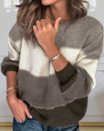 Casual Contrast Color Round Neck Sweater