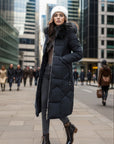 Slim Fit Below The Knee Cotton Coat Big Fur Collar Thickened Padded Jacket