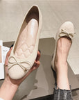 Round Toe Bowknot Low-cut Flat Bottom Pumps Women Shoes