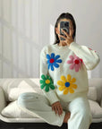 European And American Color Little Flower Thick Sweet Cute Sweater Coat