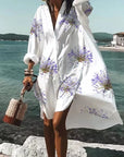 Women's Loose Digital Printing Long-sleeved Lapel Shirt Dress