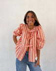 Striped Women's Top Tether Loose Pleated Shirt