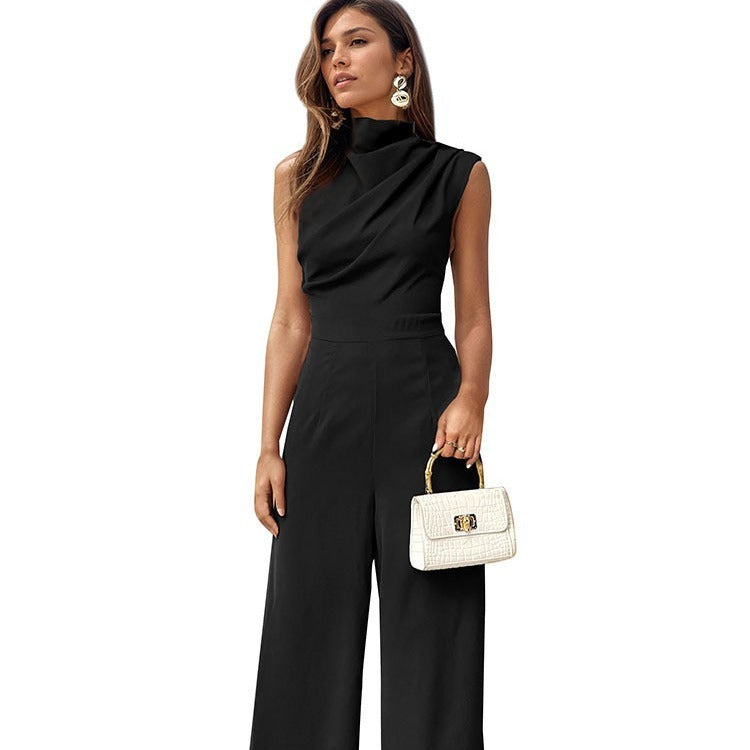 Casual Sleeveless Solid Color Wide Leg Jumpsuit