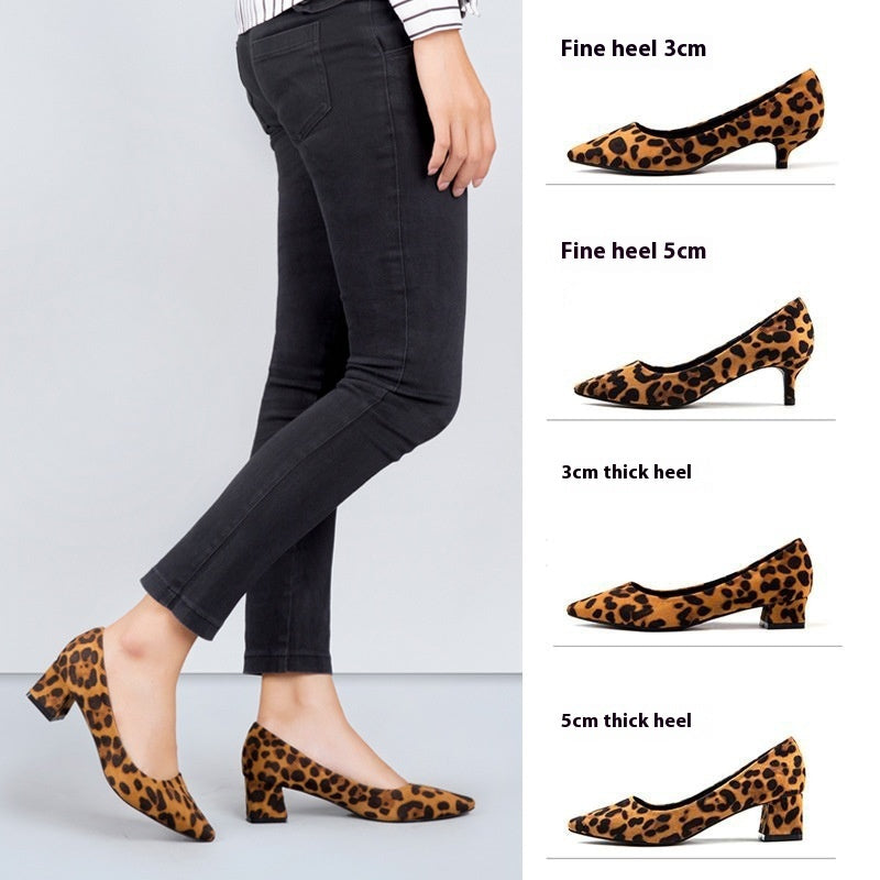 Suede Leopard Pointed High Heels Shoes