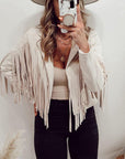 Women's Faux Suede Leather Fringe Jacket Motorcycle Moto Biker Short Open Front Tassel Coat