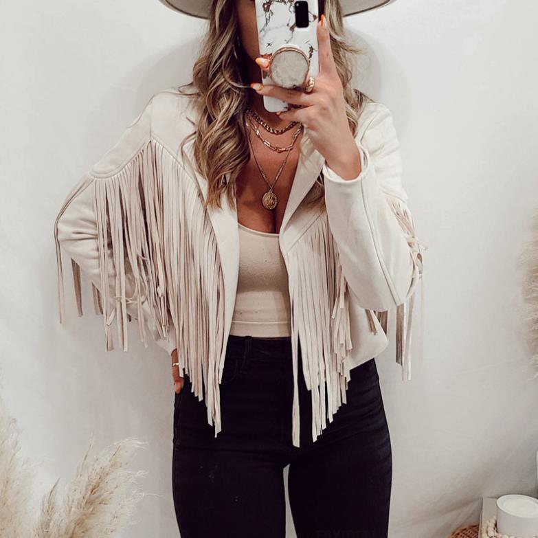 Women's Faux Suede Leather Fringe Jacket Motorcycle Moto Biker Short Open Front Tassel Coat