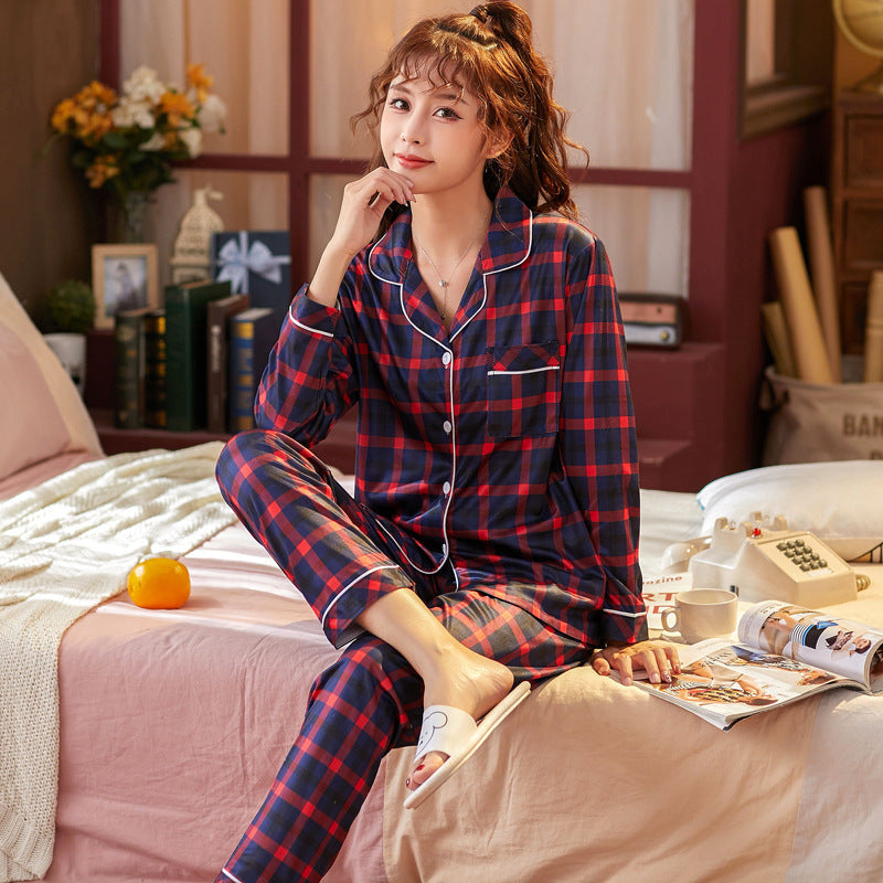 Plaid Pajama Set Long Sleeve Shirt And Full-Length Pant Pjs Lounge Sets