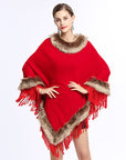 Faux Fox Fur Collar Tassel Pullover Knitting Cape And Shawl Coat