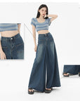 High Waist Slim Straight Pocket Jeans