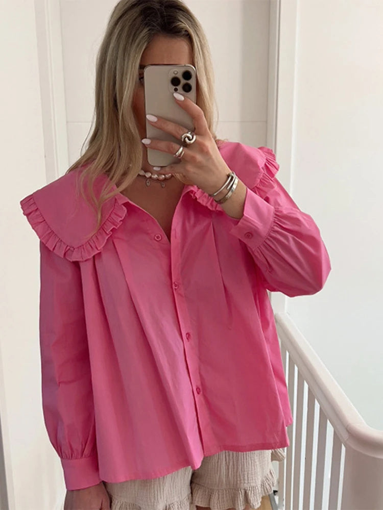 Women's Doll Collar Long-sleeved Casual Shirt