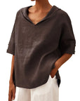 Women's Solid Color Cotton And Linen Loose Shirt