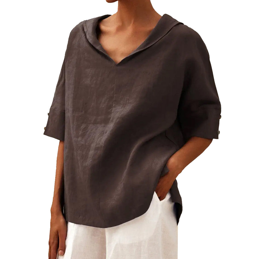 Women's Solid Color Cotton And Linen Loose Shirt