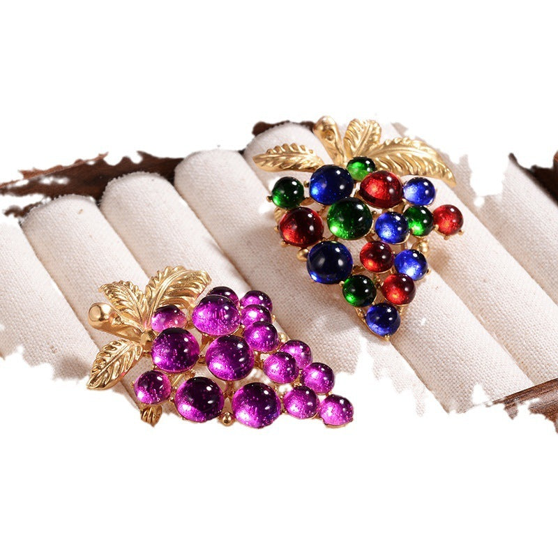 Retro Style Colorful Purple Grape Shape Brooch