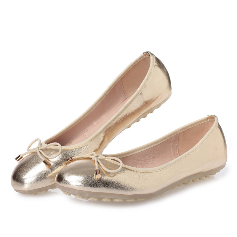 Round Toe Bowknot Low-cut Flat Bottom Pumps Women Shoes