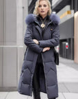 Slim Fit Below The Knee Cotton Coat Big Fur Collar Thickened Padded Jacket