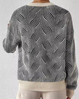 Round Neck Striped Contrast Color Knitted Sweater