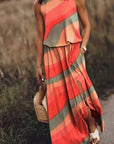 Sleeveless Stitching Printing Sling Long Women's Loose Split Dress