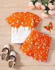 Girls Sunflower And Butterfly Pattern Short Sleeve Top Shorts Suit