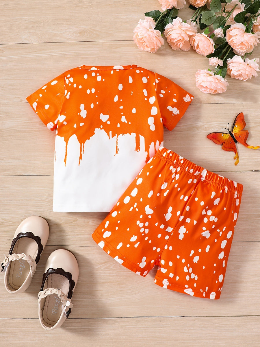 Girls Sunflower And Butterfly Pattern Short Sleeve Top Shorts Suit