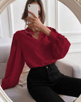 Commute Style Solid Color Round Neck Long Sleeve Single-breasted Women's Shirt