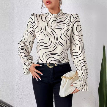 Women's Water Ripple Printed Long-sleeved Top