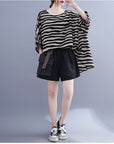 Summer Women's Loose Plus Size Striped Batwing Sleeve T-shirt