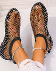 Fashion Mesh Flat Sandals With Colorful Rhinestone Design Summer New Round Toe Beach Shoes For Women