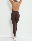 Halter Bare Back Yoga Jumpsuit Pleated Pocket Peach Hip Tight Sports Fitness Jumpsuit For Women