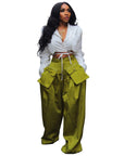 Fashion Women's Casual Detachable Three-dimensional Pocket Wide-leg Pants