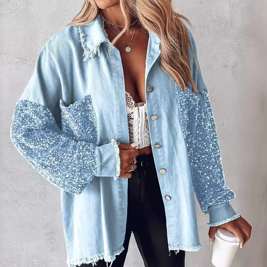 Off-shoulder Serpentine Shirt Jacket